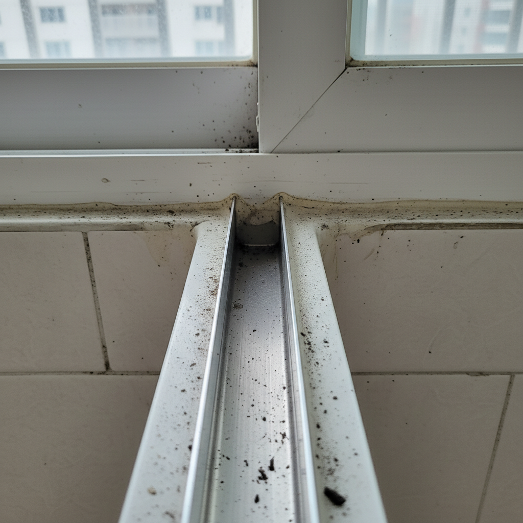 창틀 레일 청소 후 깨끗하게 변신한 모습. 먼지 하나 없이 깔끔해진 상태입니다.