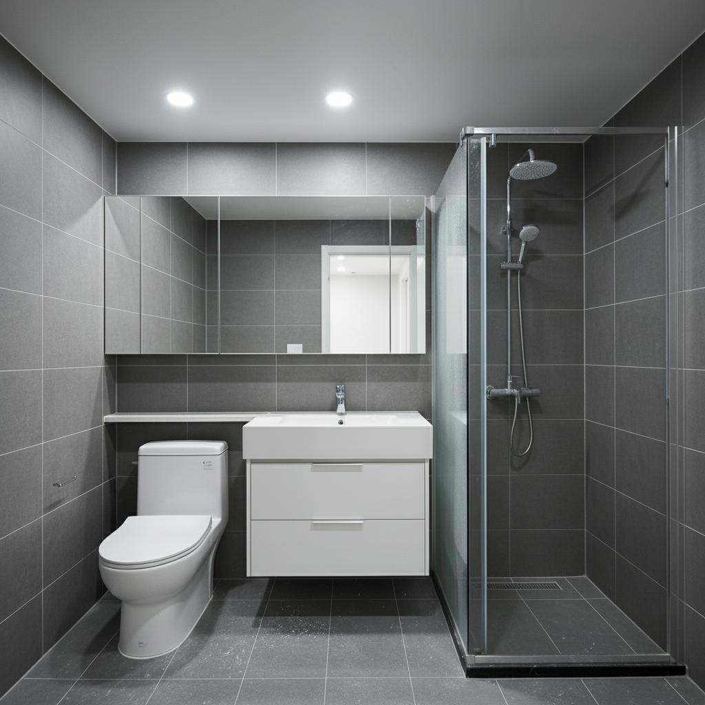 디월트 폴리셔 작업 후 깨끗해진 화장실 타일