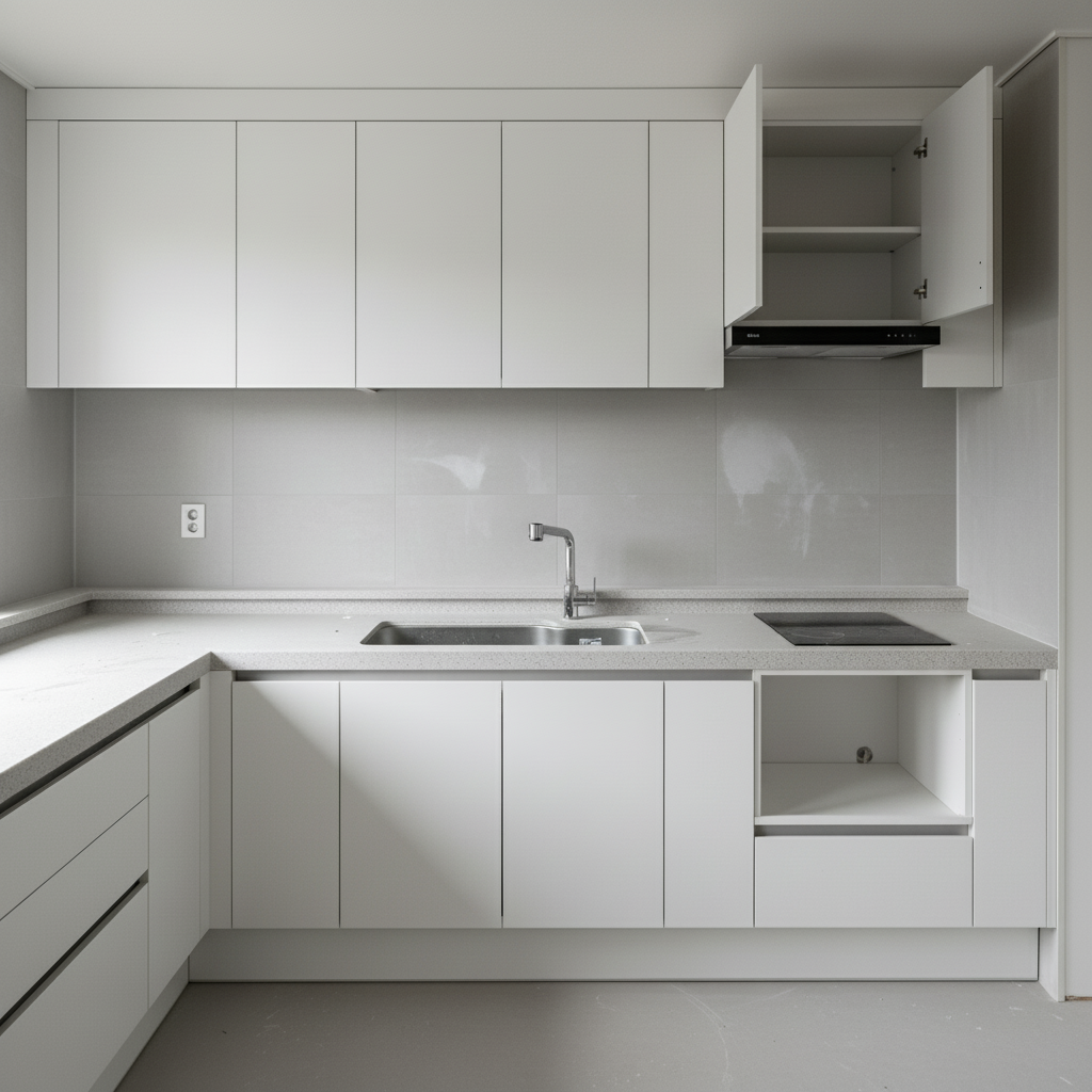 청소 후 깨끗해진 주방. 광택이 살아나고 쾌적함이 느껴집니다.